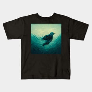 Drowning bird in blue water Kids T-Shirt